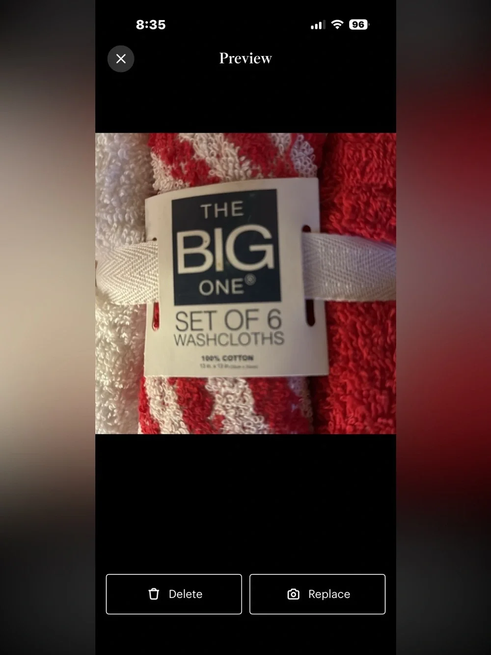 The Big One Red & White Washcloth Set of 6 - Cotton 100 💯 percent cotton